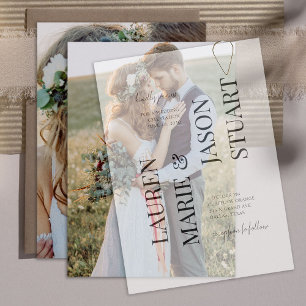 Invitación Simple Real Vellum Overlay Elegant 2 Photo Boda