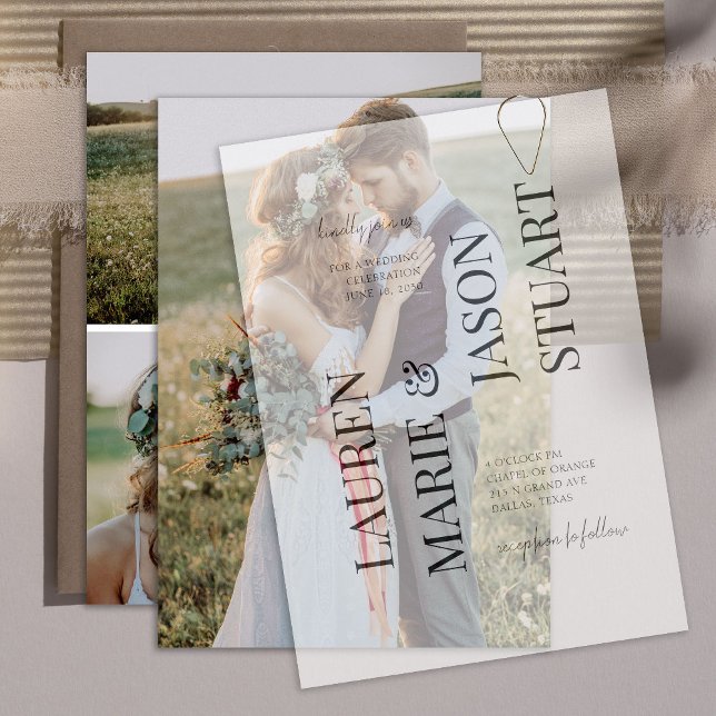 Invitación Simple Real Vellum Overlay Elegant 3 Photo Boda (Subido por el creador)