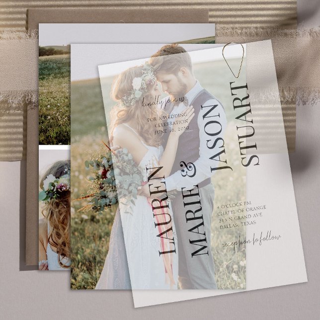 Invitación Simple Real Vellum Overlay Elegant 4 Photo Boda (Subido por el creador)