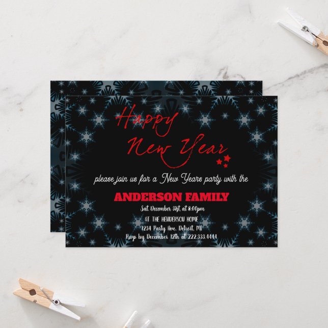 Invitación Simple Red Happy Cards New Year Cards (Anverso/Reverso In Situ)