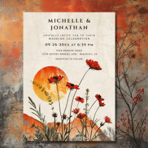 Simple Red Poppies Boho Wildflowers Sunset Boda