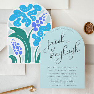 Invitación Simple Retro Floral cielo azul Boda de arco modern
