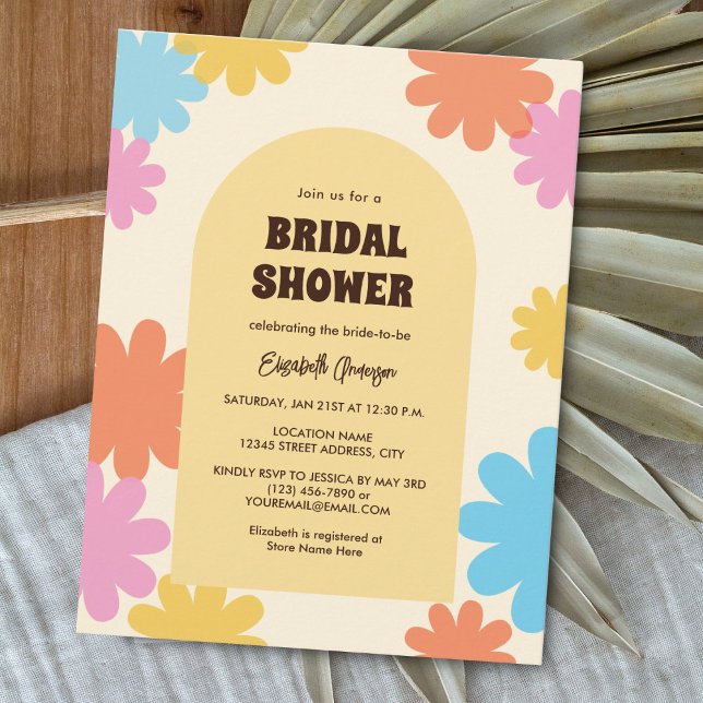 Invitación Simple Retro Groovy Flores Bridal Shower (Subido por el creador)