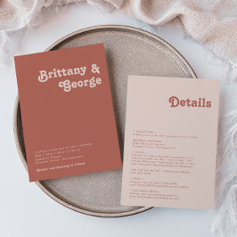 Invitación Simple Retro Vibes | Old Rose All In One Wedding