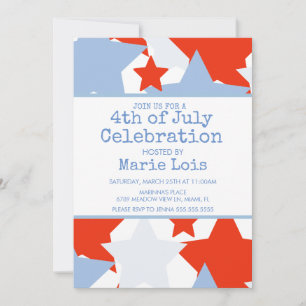Invitación simple roja azul con estrellas grandes