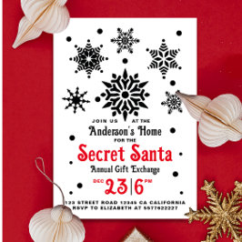 Invitación Simple Rojo Blanco Navidad Santa Copos de Nieve