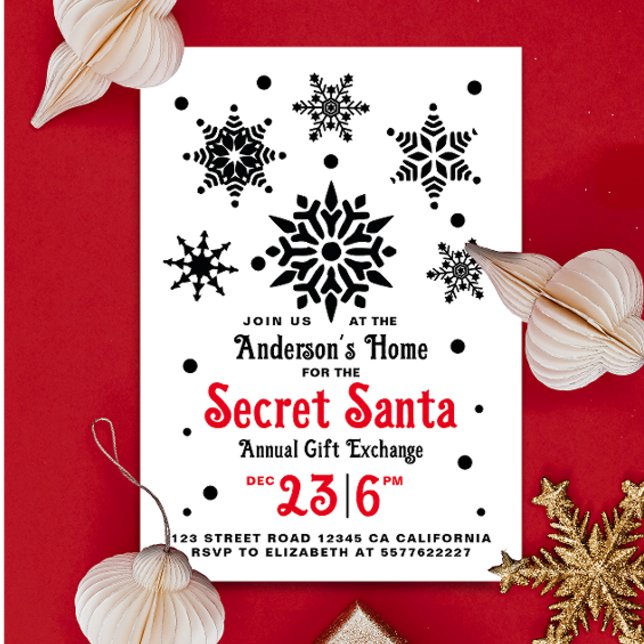 Invitación Simple Rojo Blanco Navidad Santa Copos de Nieve (Subido por el creador)