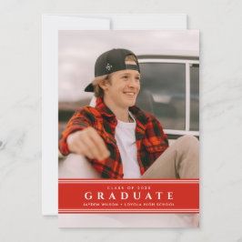 Invitación Simple Rojo y Blanco Deportivo Foto Graduación