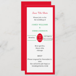 Invitación Simple Rojo Y Verde Personalizado Guardar La Fecha