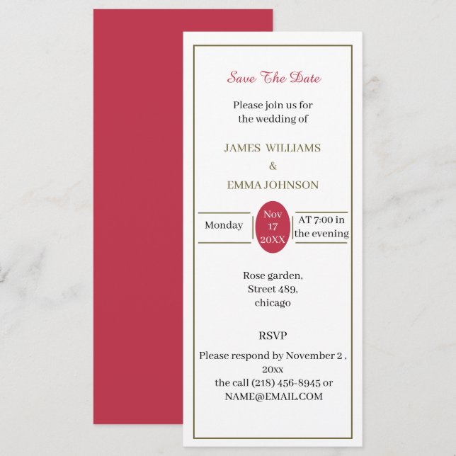 Invitación Simple Rojo Y Verde Personalizado Guardar La Fecha (Anverso / Reverso)