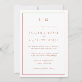 Invitación Simple Rosa Monograma Rosa Elegante Boda