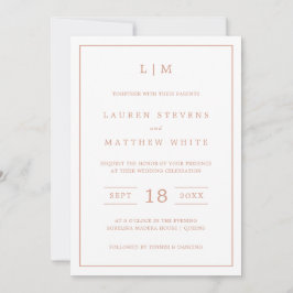 Invitación Simple Rosa Monograma Rosa Elegante Boda