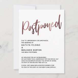 Invitación Simple Rosa Oro Mano Escrita Boda Pospuesta