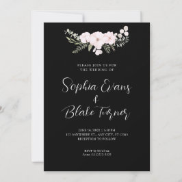Invitación Simple rosa pálido y Boda negro floral verde