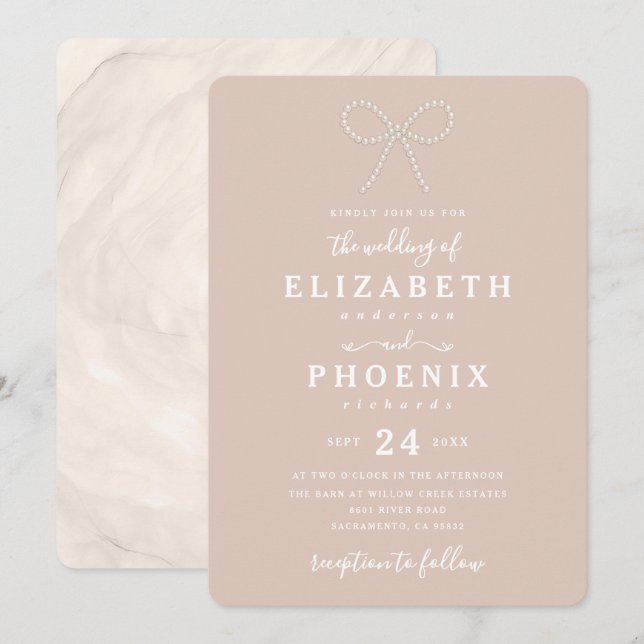 Invitación Simple Rosa Perla Arco Heirloom Boda de Moda (Anverso / Reverso)