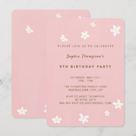Invitación Simple Rosa polvoriento Cute Daisies Chica Fiesta 