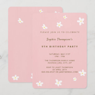 Invitación Simple Rosa polvoriento Cute Daisies Chica Fiesta