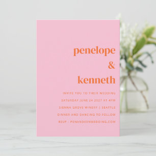 Invitación Simple rosa y Naranja Boda moderno todo en uno