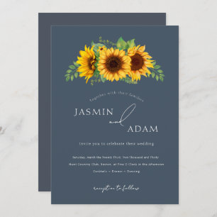 Invitación Simple Royal Blue Opulence Sunflower Boho Boda