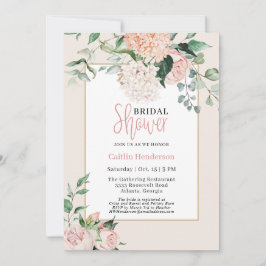 Invitación Simple Rubor Floral rosa Hydrangea Bridal Shower