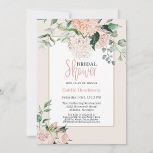 Invitación Simple Rubor Floral rosa Hydrangea Bridal Shower