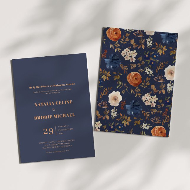 Invitación Simple Rust Blue Country Wedding (Subido por el creador)