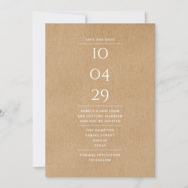 Invitación Simple Rustic Save the Date (Anverso)
