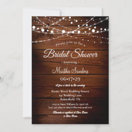 Invitación Simple Rústica Madera y String Luces Bridal Ducha