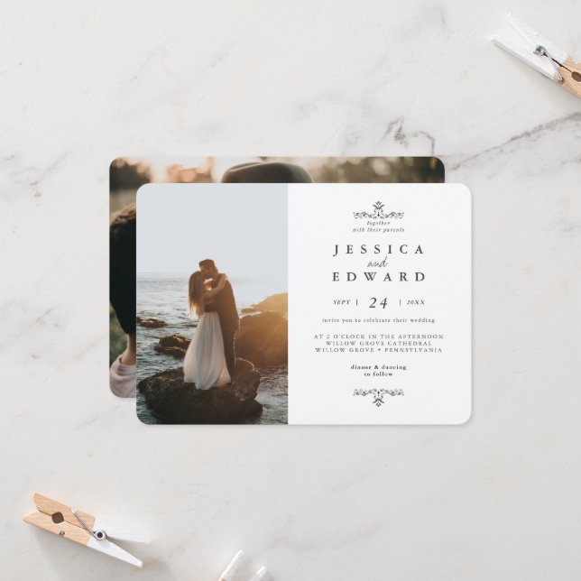 Invitación Simple Rústico Kraft 2 Fotos Boda (Anverso/Reverso In Situ)