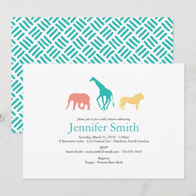 Invitación Simple Safari Animal Silhouette Boy Baby Shower (Anverso / Reverso)