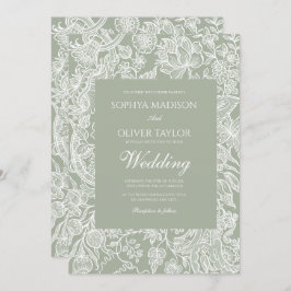 Invitación Simple Sage Green Line Art boda de flores silvestr