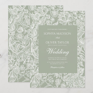 Invitación Simple Sage Green Line Art boda de flores silvestr