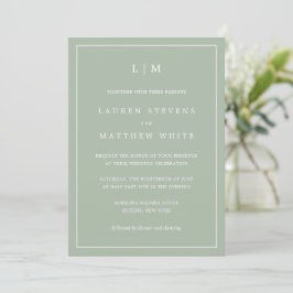 Invitación Simple Sage Green Monograma Elegante Boda
