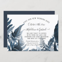 Simple Save Our New Date Navy Greenery Boda