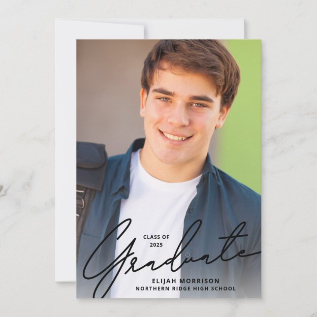 Invitación Simple Script Black Overlay Photo Graduation Party (Anverso)