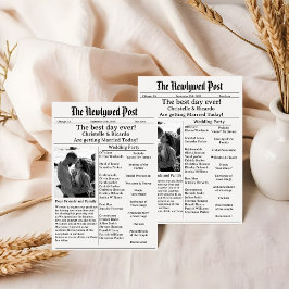 Invitación Simple script de boda de periódico guardar la fech