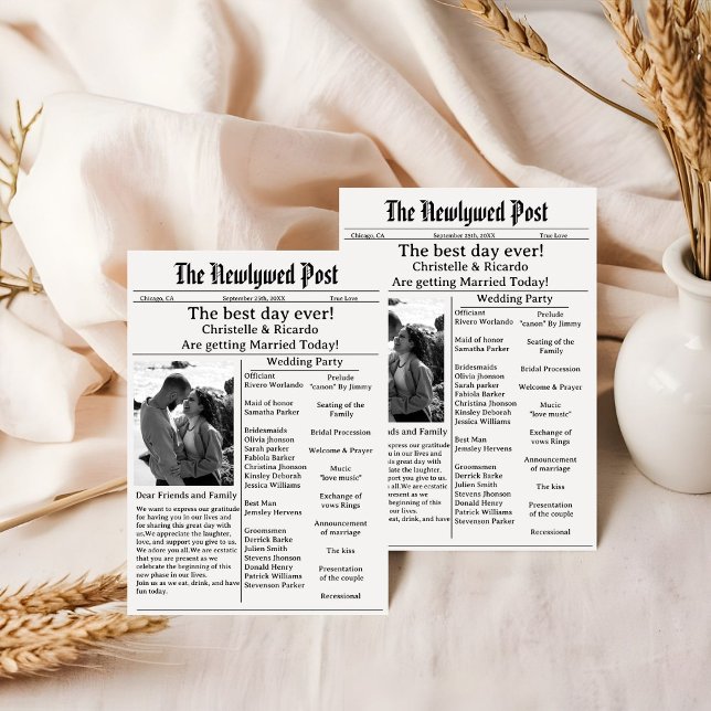 Invitación Simple script de boda de periódico guardar la fech (Subido por el creador)