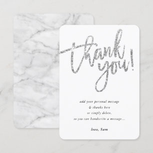 Invitación SIMPLE SCRIPT gracias nota tipo purpurina plateado