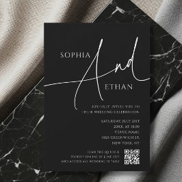 Invitación Simple Script Moody QR Code Black Wedding