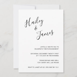 Invitación Simple Script Names Black White Engagement Party