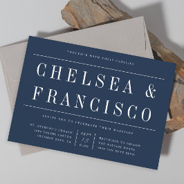 Invitación Simple Serif Moderno Typography Navy Boda Azul