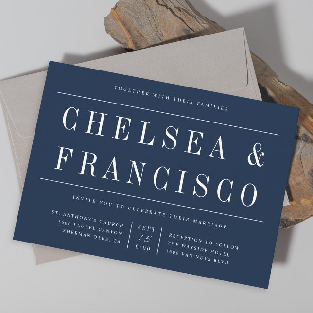 Invitación Simple Serif Moderno Typography Navy Boda Azul (Subido por el creador)