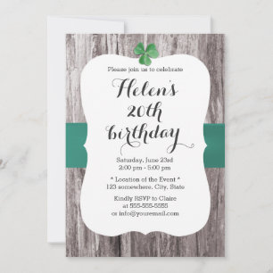 Invitación Simple Shamrock Verde azulada Ribbon Wood Birday P