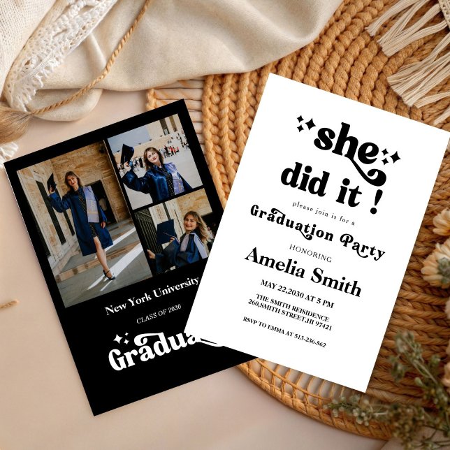 Invitación SImple She Did It  Graduation Party Three photo  (Subido por el creador)
