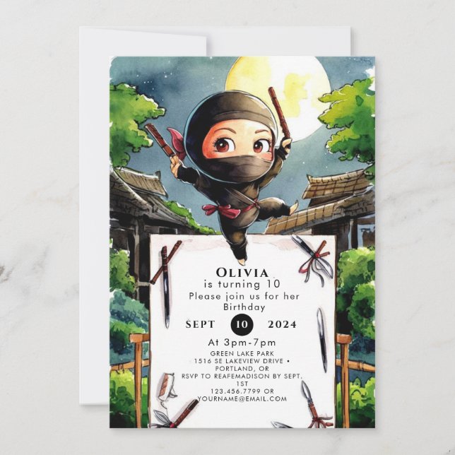 Invitación Simple Shuriken Ninja Cumpleaños (Anverso)