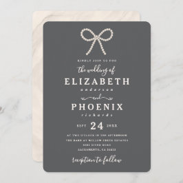 Invitación Simple Smoked Oyster Pearl Bow Trendy Wedding