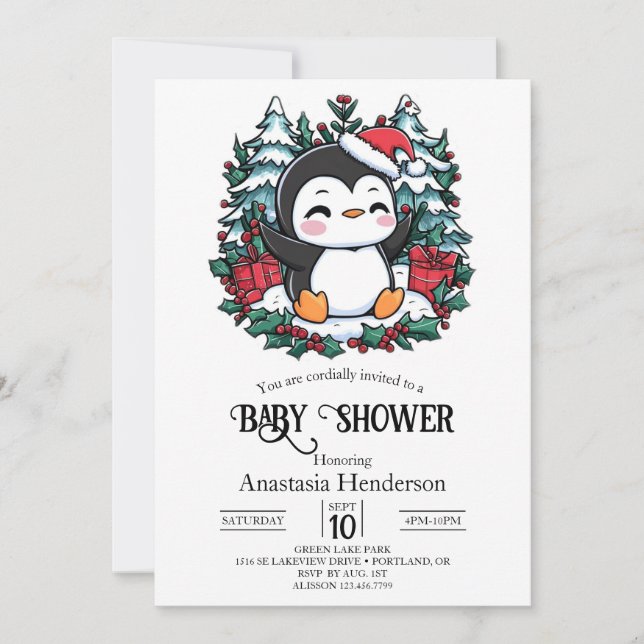 Invitación Simple Snowflake Penguin Baby Shower (Anverso)