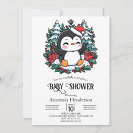 Invitación Simple Snowflake Penguin Baby Shower