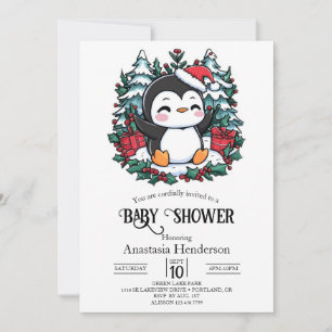 Invitación Simple Snowflake Penguin Baby Shower