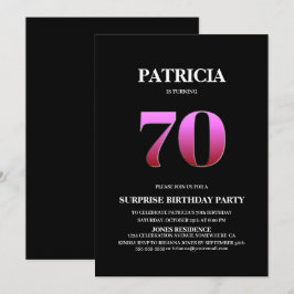 Invitación Simple sorpresa rosa negro 70 cumpleaños